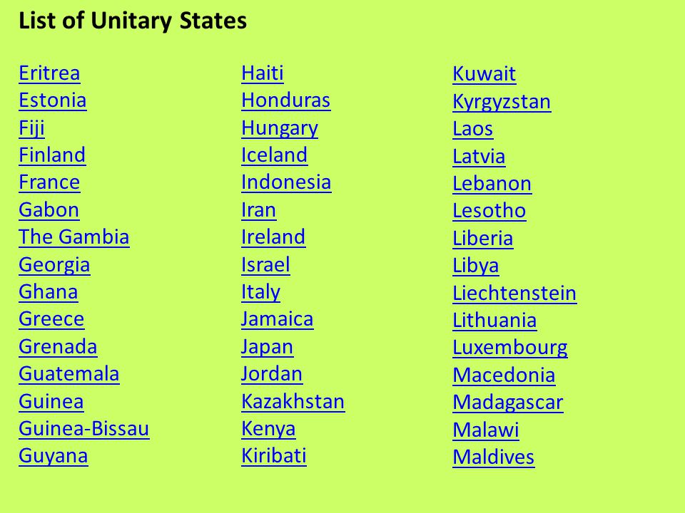 List of Unitary States Kuwait Eritrea Kyrgyzstan Estonia Haiti Laos