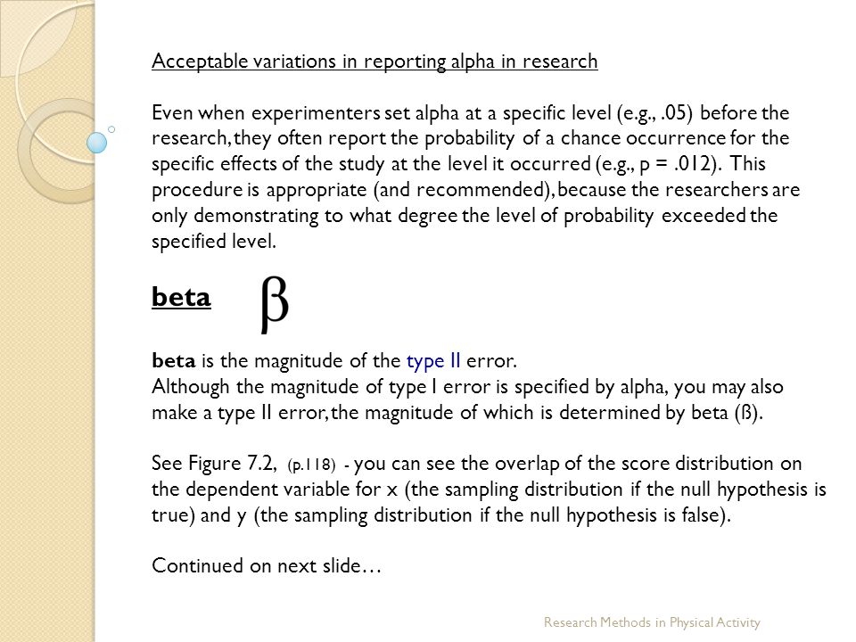 beta Acceptable variations in reporting alpha in research