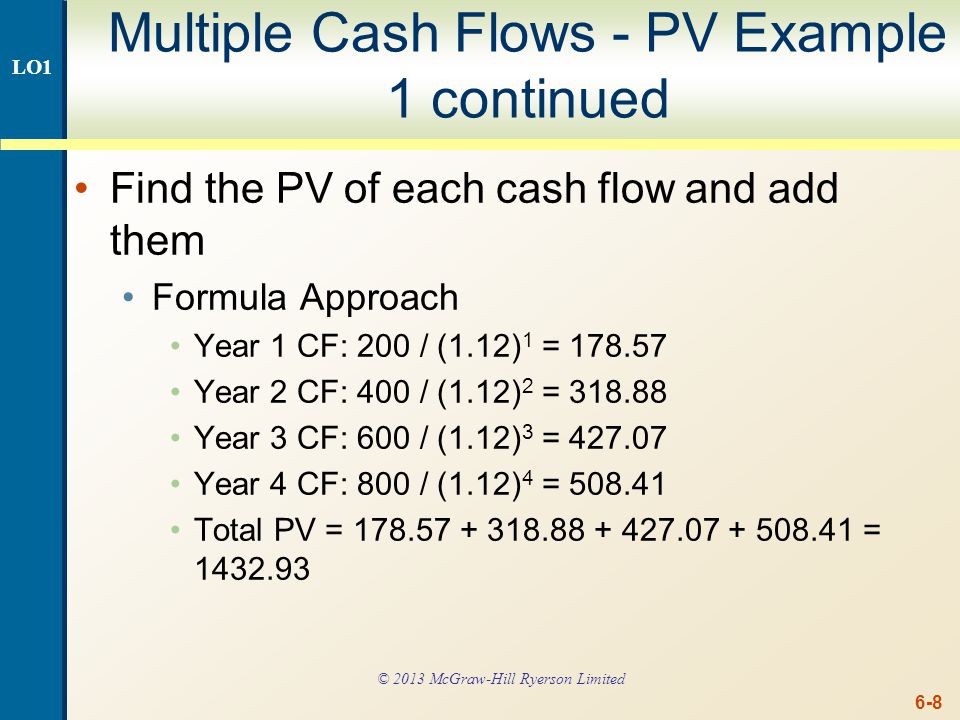 Multiple Cash Flows - PV Example 1 continued
