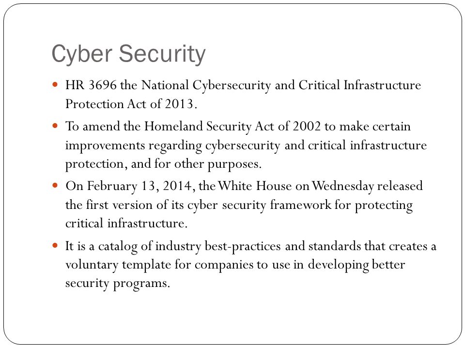 Cyber Security HR 3696 the National Cybersecurity and Critical Infrastructure Protection Act of