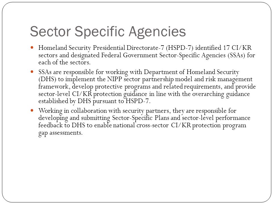Sector Specific Agencies