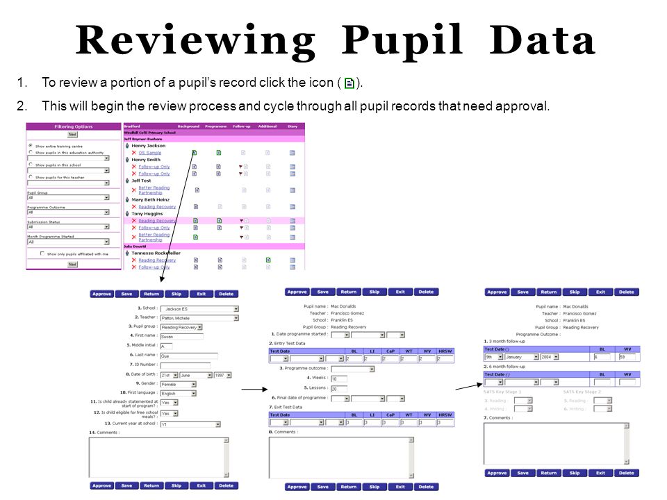 Reviewing Pupil Data To review a portion of a pupil’s record click the icon ( ).
