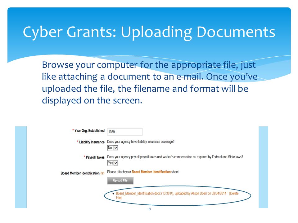 Cyber Grants: Uploading Documents