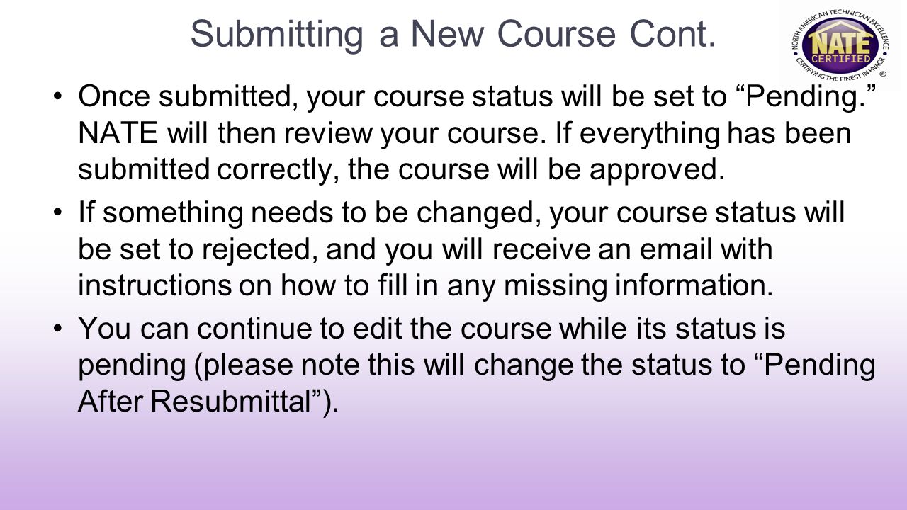 Submitting a New Course Cont.