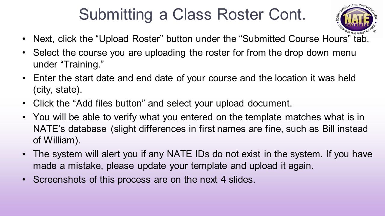 Submitting a Class Roster Cont.