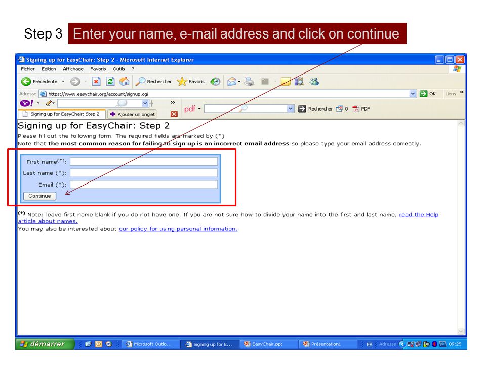 Step 3 Enter your name,  address and click on continue