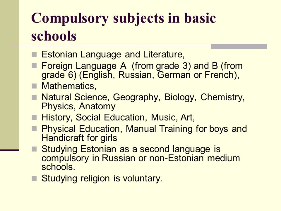 Compulsory subjects in basic schools