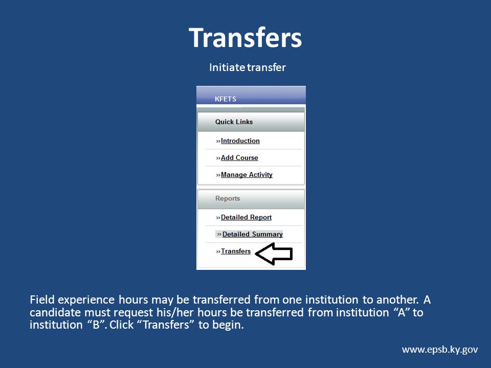 Transfers Initiate transfer.