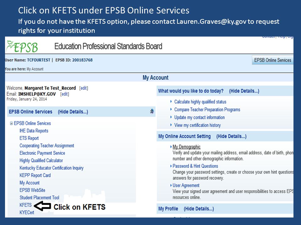 Click on KFETS under EPSB Online Services