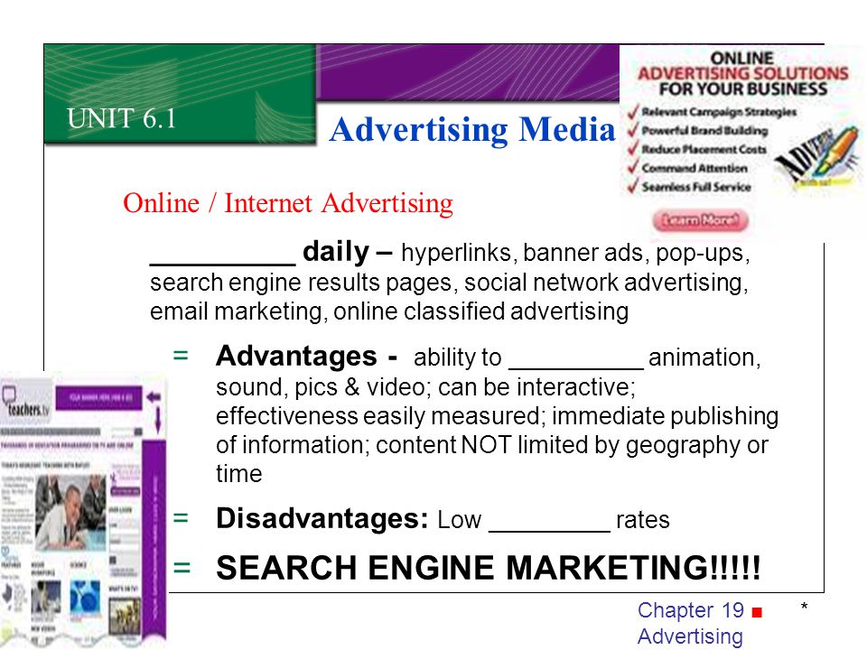 Advertising Media SEARCH ENGINE MARKETING!!!!! UNIT 6.1