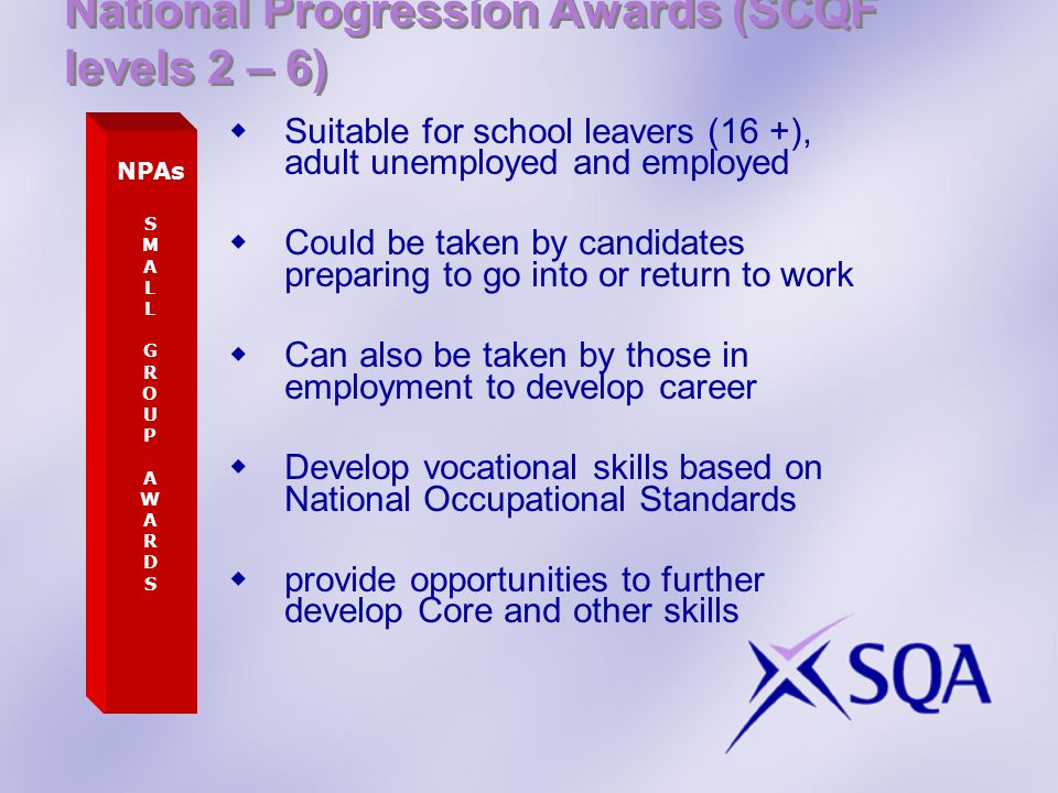 National Progression Awards (SCQF levels 2 – 6)