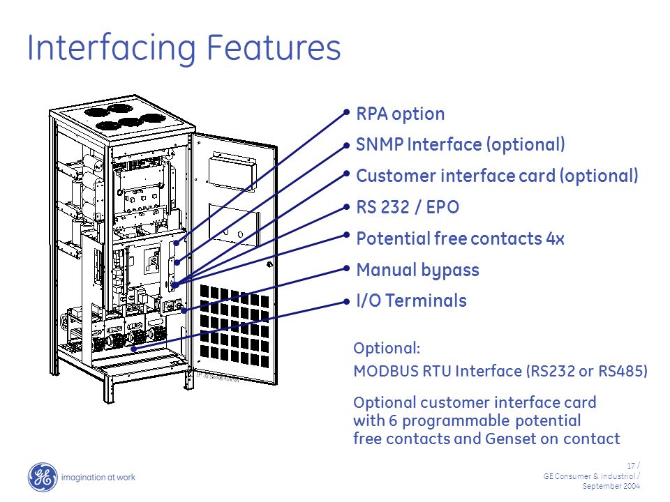 Interfacing Features RPA option SNMP Interface (optional)