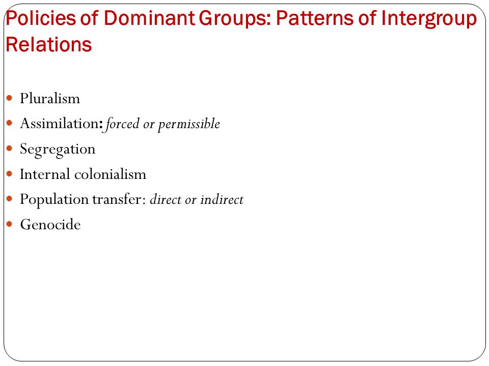 Policies of Dominant Groups: Patterns of Intergroup Relations