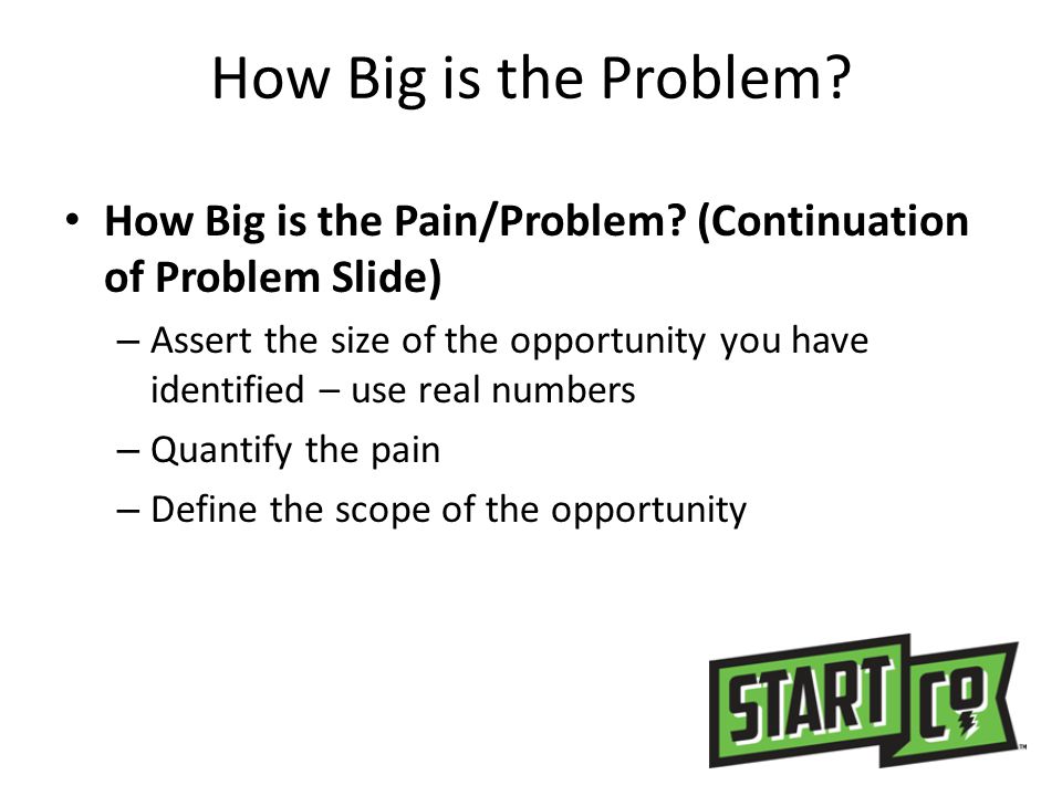 How Big is the Problem How Big is the Pain/Problem (Continuation of Problem Slide)