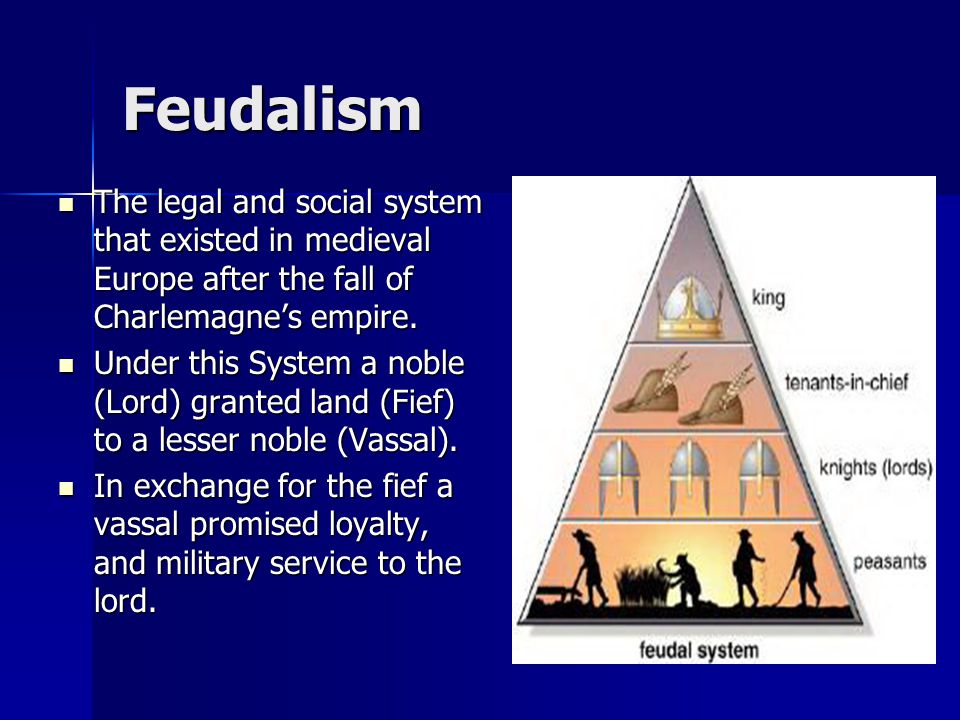 Feudalism The legal and social system that existed in medieval Europe after the fall of Charlemagne’s empire.