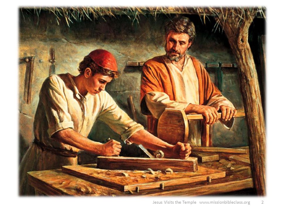 2. When Jesus was a little boy his family lived in the town of Nazareth. Jesus grew up doing the things that little boys do. He played games with his friends and he went to school. Joseph was a carpenter so Jesus learned how to help him make things from wood.