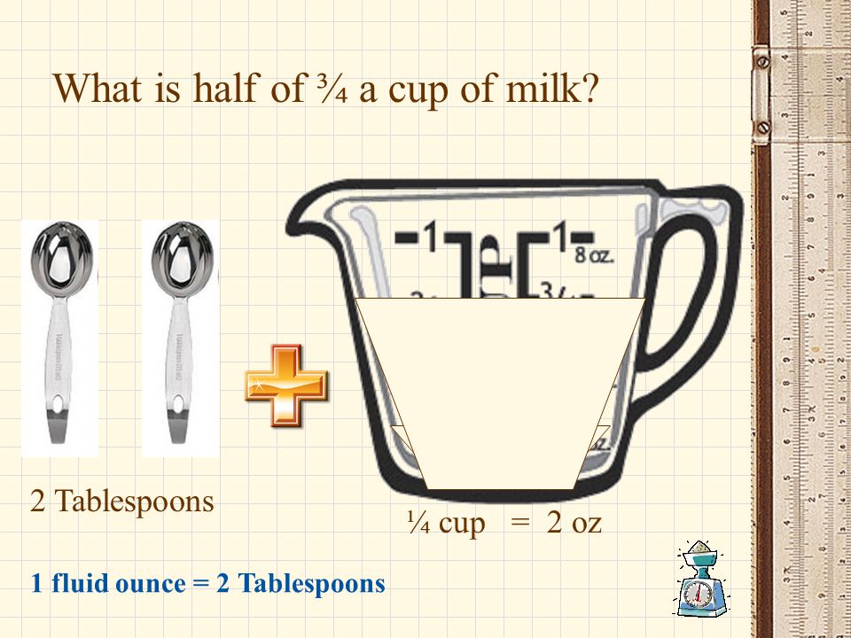 What is half of ¾ a cup of milk