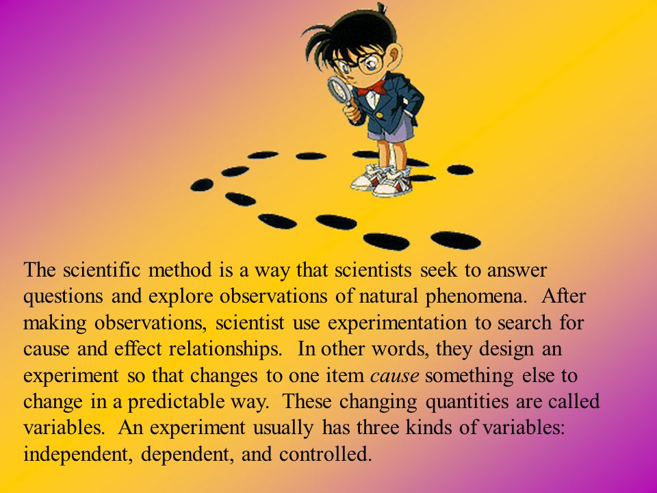The scientific method is a way that scientists seek to answer questions and explore observations of natural phenomena.