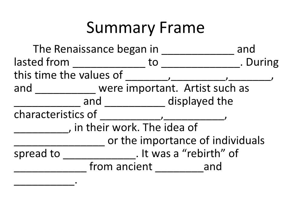 Summary Frame