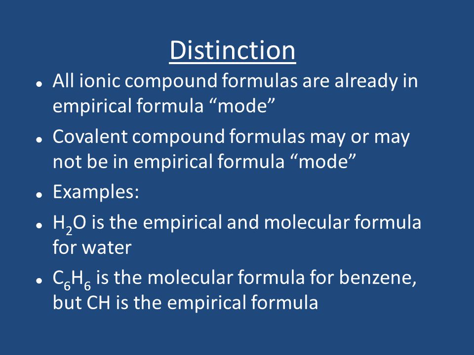 Distinction All ionic compound formulas are already in empirical formula mode