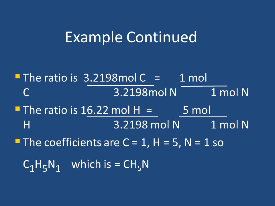 Example Continued The ratio is mol C = 1 mol C mol N 1 mol N.