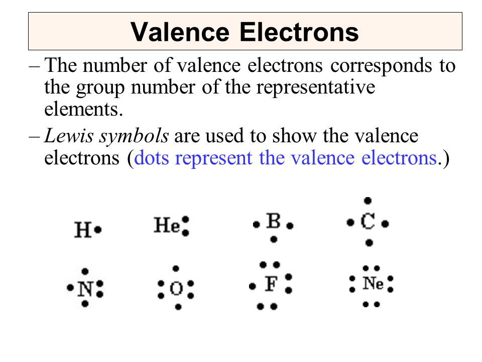 Valence Electrons The number of valence electrons corresponds to the group number of the representative elements.