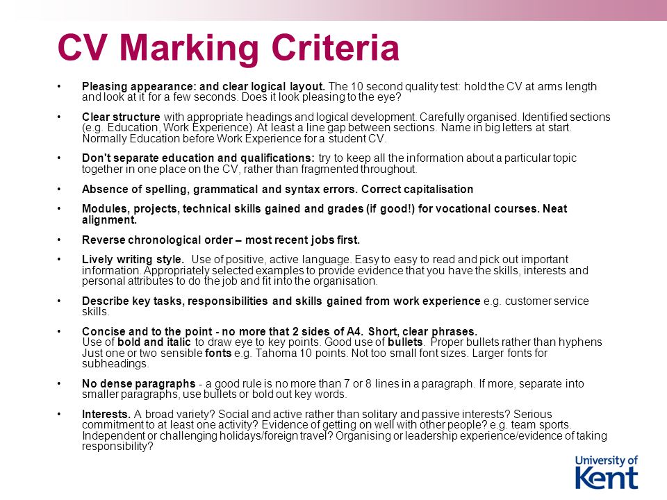 CV Marking Criteria