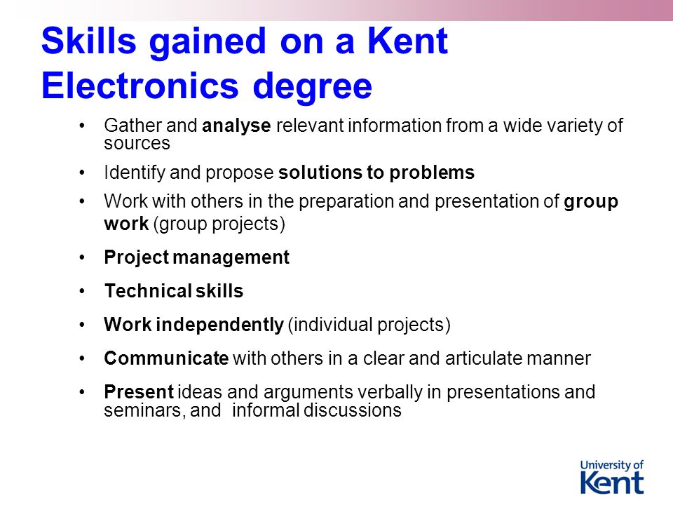 Skills gained on a Kent Electronics degree