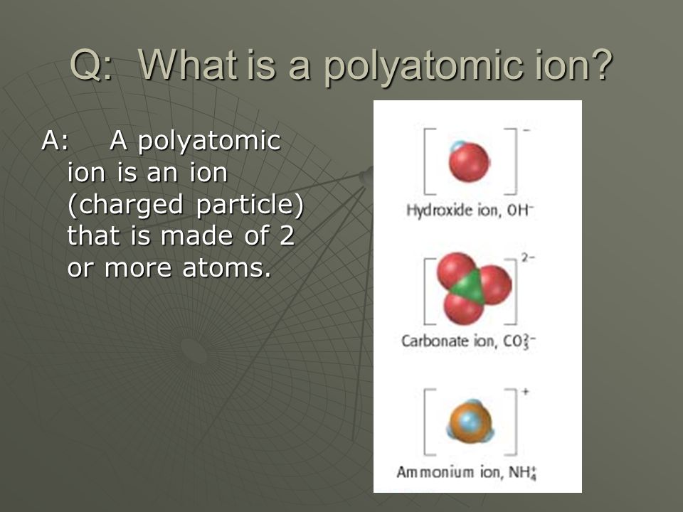 Q: What is a polyatomic ion