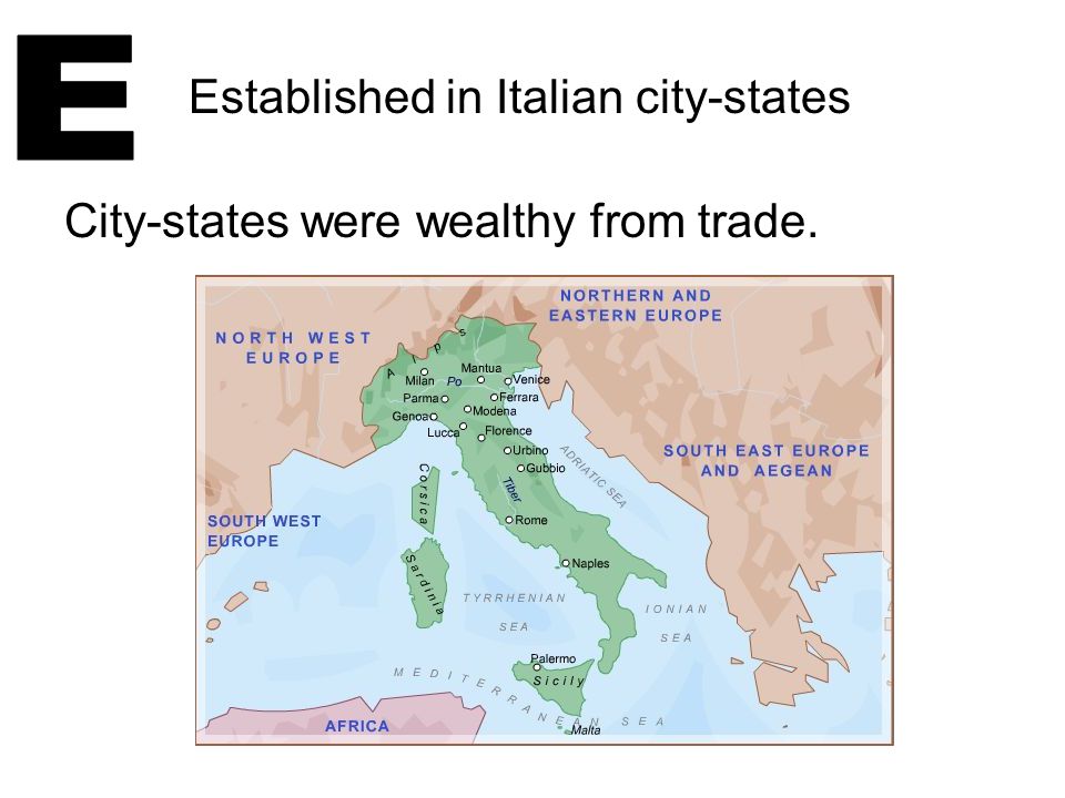 E Established in Italian city-states
