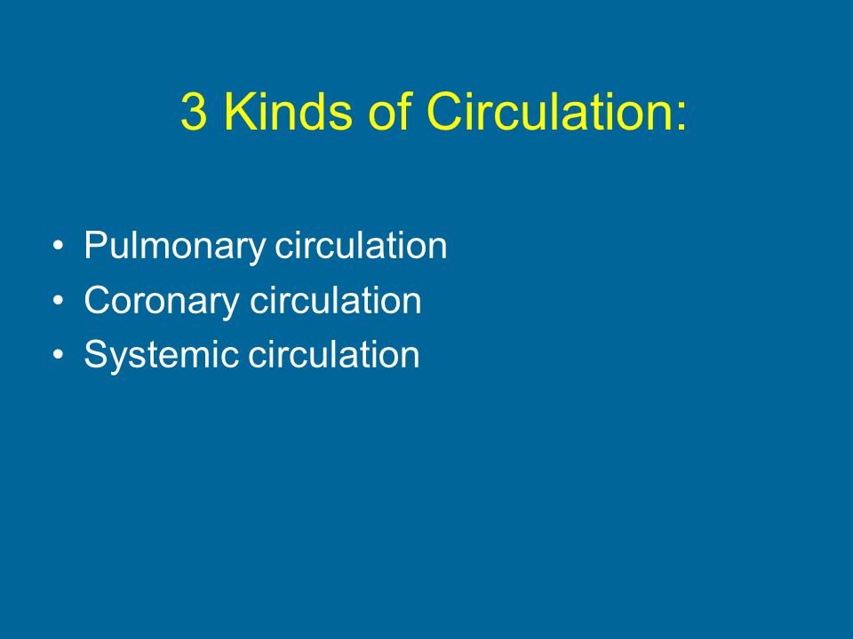 3 Kinds of Circulation: Pulmonary circulation Coronary circulation