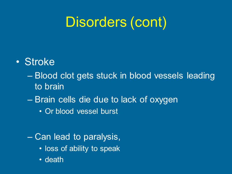 Disorders (cont) Stroke