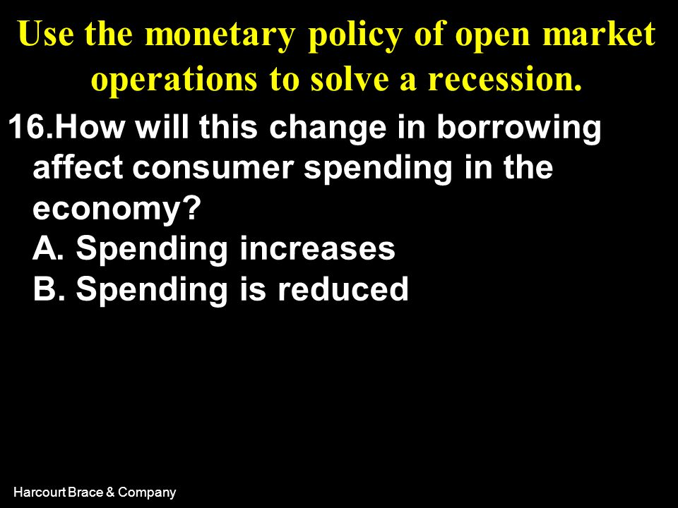 Use the monetary policy of open market operations to solve a recession.