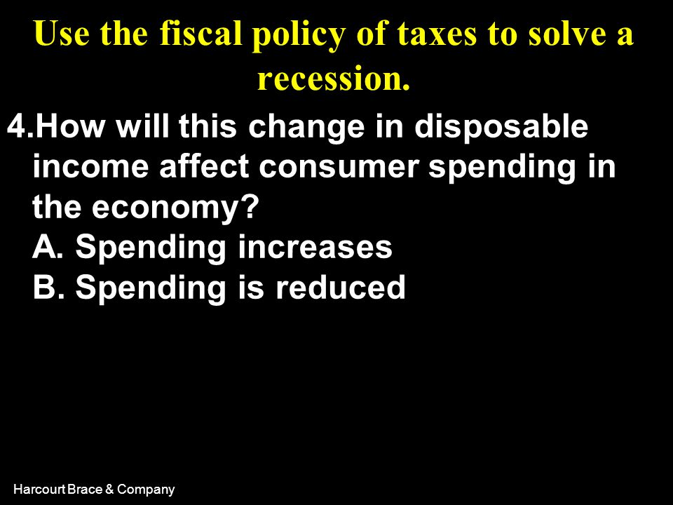 Use the fiscal policy of taxes to solve a recession.
