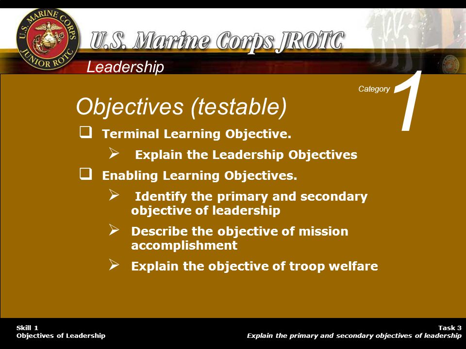 1 Objectives (testable) Leadership Terminal Learning Objective.