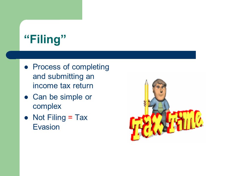 Filing Process of completing and submitting an income tax return