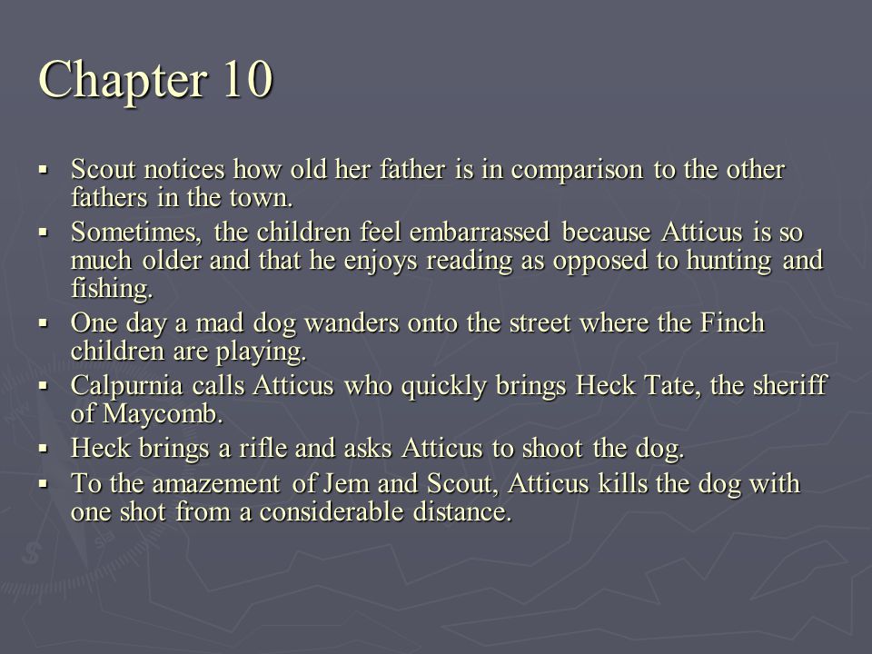 Chapter 10 Scout notices how old her father is in comparison to the other fathers in the town.