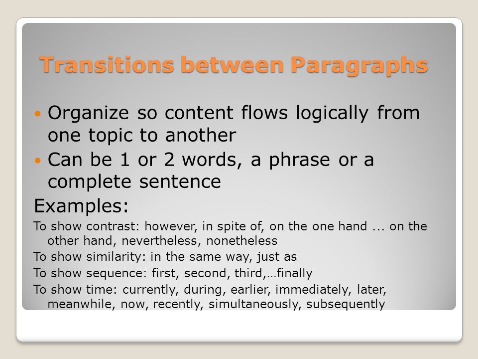 Transitions between Paragraphs
