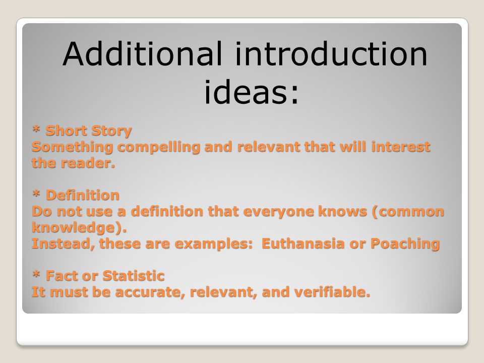 Additional introduction ideas:
