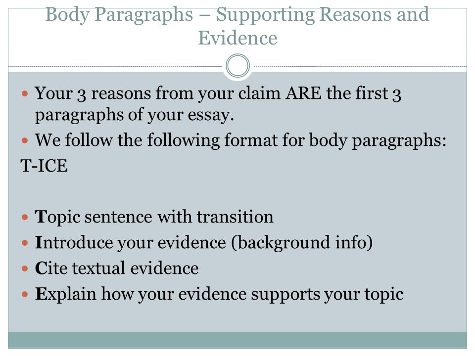 Body Paragraphs – Supporting Reasons and Evidence