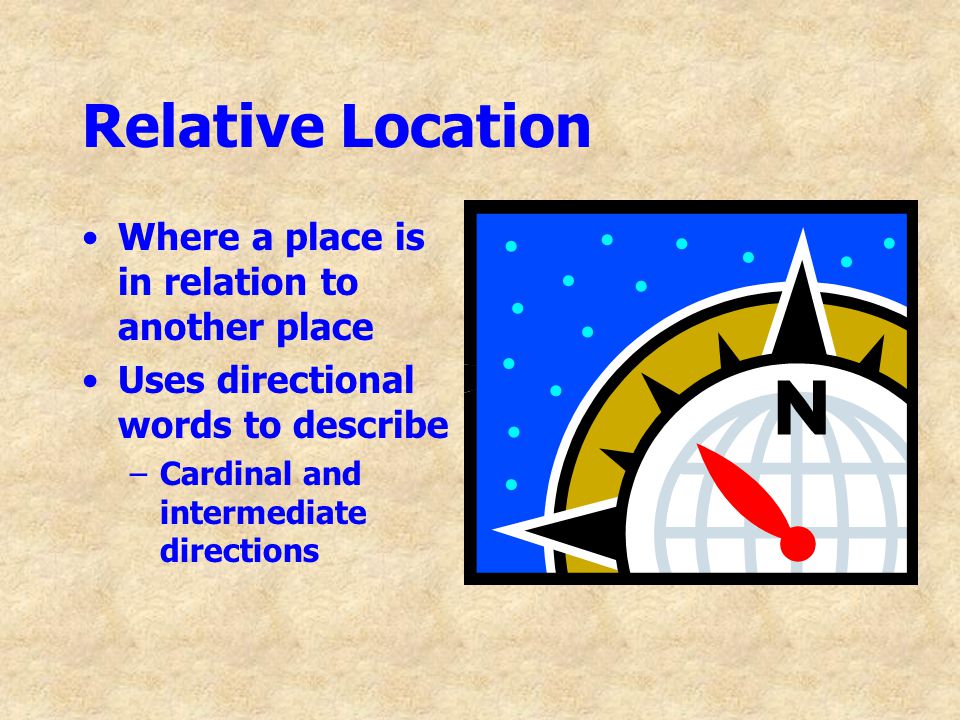 Relative Location Where a place is in relation to another place