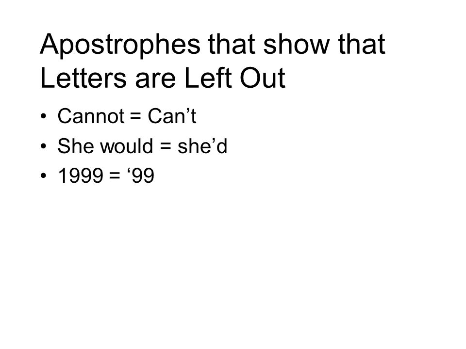 Apostrophes that show that Letters are Left Out