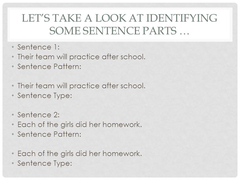 Let’s Take a Look at Identifying Some Sentence Parts …