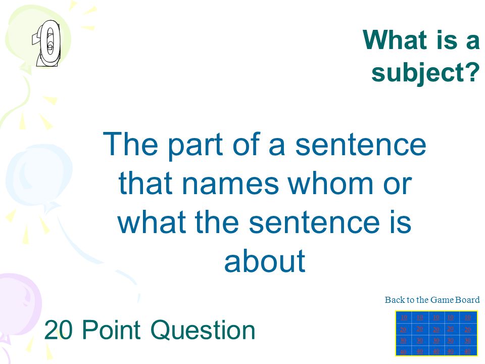 The part of a sentence that names whom or what the sentence is about