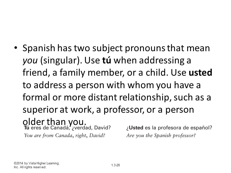 Spanish has two subject pronouns that mean you (singular)