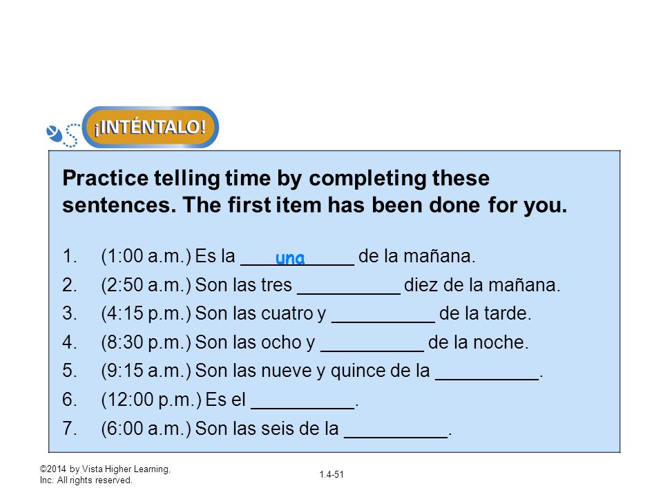 Practice telling time by completing these sentences