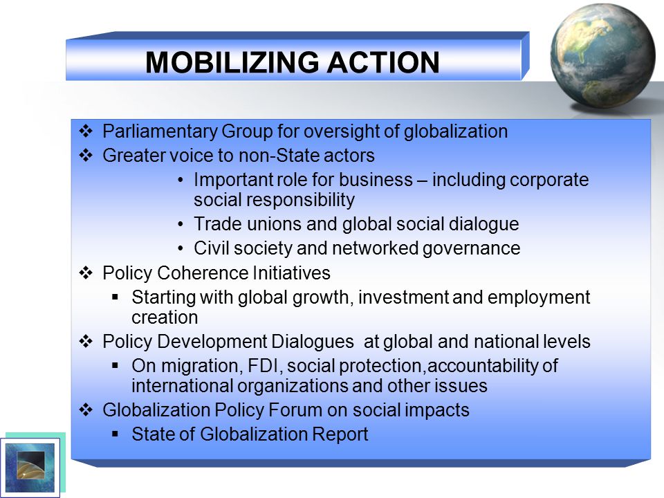 MOBILIZING ACTION Parliamentary Group for oversight of globalization