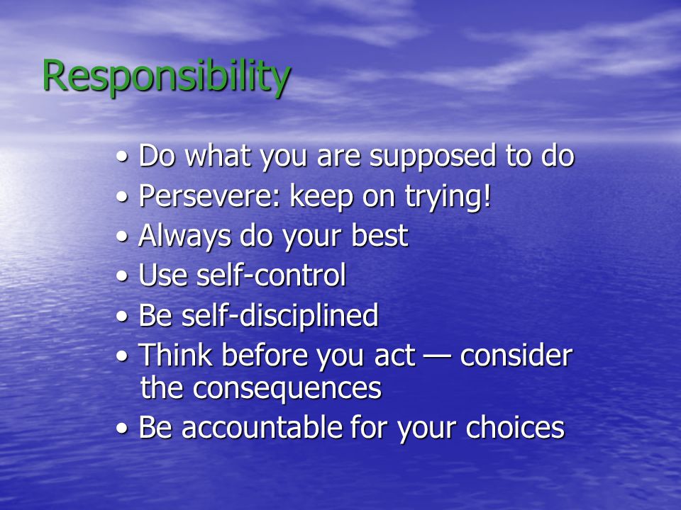 Responsibility • Do what you are supposed to do