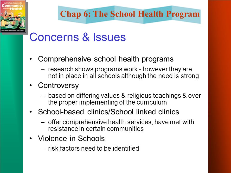 Concerns & Issues Comprehensive school health programs Controversy