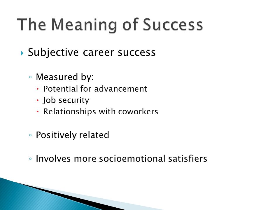 The Meaning of Success Subjective career success Measured by: